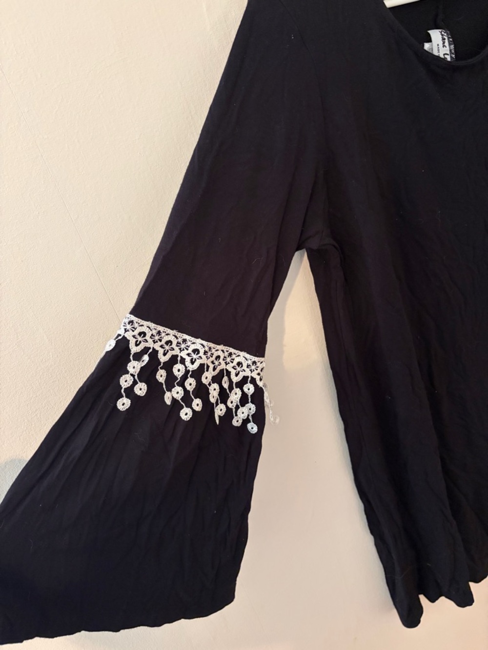Black Tunic Top with White Lace Sleeve Detail - Picture 2 of 4